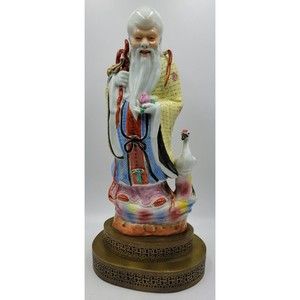 Chinese Famille Porcelain Buddha Statue God of Longevity Shou Lao Figure Read